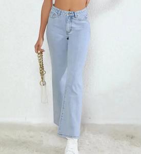Pantalon évasé en denim pour femme, taille haute, coupe large, design personnalisé, décontracté, doux, haute qualité, vente en gros - Product Image 2