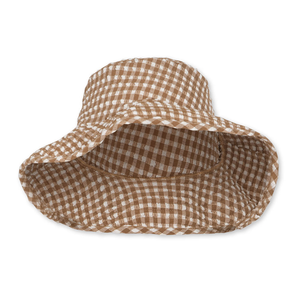 High Quality Brown Checkered Cotton Poplin Bucket <b>Hat</b> Unisex Casual Spring <b>Summer</b> Style - Product Image 1