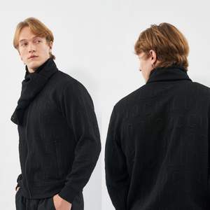 Chaqueta Bomber de punto de tela Jacquard con patrón de letras en relieve minimalista, elegante, informal, con cuello redondo, dobladillo con cremallera, transpirable Unisex - Product Image 2