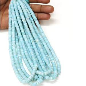 Hermosas cuentas de ópalo facetadas en forma de neumático, color azul aguamarina, de 5-8 mm, cuentas de ópalo en forma de rueda, color azul aguamarina. - Product Image 1