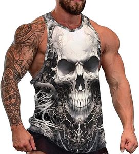 Men's Eco-Friendly Gothic <b>Skull</b> Sublimation Print Breathable Polyester Spandex Sleeveless O-Neck Knitted Tank <b>Top</b> for Workout - Product Image 5