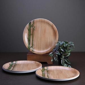31-Piece Luxury Melamine Dinnerware Set - Bamboo Delight | Premium Floral Dining Set for 6 Break-Resistant Round <b>Plates</b> & Bowls - Product Image 4