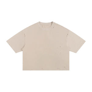 Camiseta Retro Urbana para Hombre al por Mayor, de Alta Calidad, 100% Algodón Pesado, con Letras Bordadas, Color Sólido, Lavado Nieve - Product Image 1