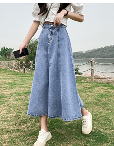 Falda de mezclilla de verano para mujer, nueva, estilo casual, de cintura alta, corte A, tipo paraguas, de longitud media - Product Image 5