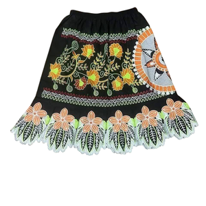 <b>Hand</b> Embroidered Black Skirt Floral Pineapple Motif Boho Folk - Product Image 2