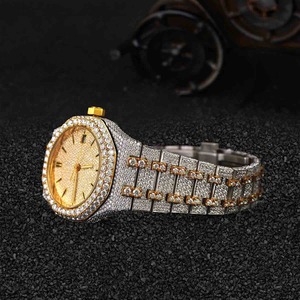 Montre mécanique en acier inoxydable bicolore sertie de moissanite pour homme, style hip-hop de luxe, effet diamant VVS1, montre statement - Product Image 5