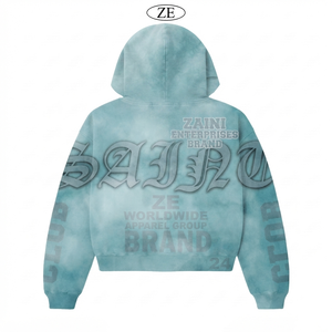 Sudadera con capucha para mujer, 380 GSM, algodón y poliéster de primera calidad, forro polar lavado, azul cielo, gruesa, con logotipo personalizado en relieve. - Product Image 2