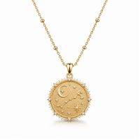 Collier pendentif signe zodiacal Vierge plaqué or 18 carats avec étoiles et lune en zircon cubique, chaîne popcorn, style classique unisexe