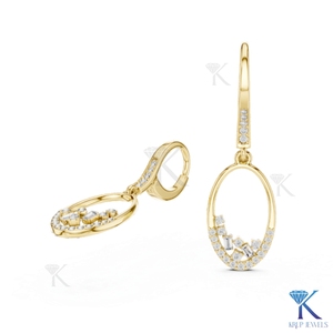 Pendientes de Diamantes CVD Cultivados en Laboratorio con Acento de Baguette y Cierre de Palanca, Oro Sólido de 14K/18K, Joyería Fina de Lujo para Mujer, para Bodas y Fiestas - Product Image 2