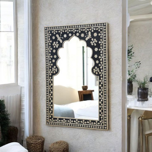 Handcrafted <b>Round</b> Bone Inlay Eco-Friendly Luxury Modern Indian Bohemian Artistic MDF <b>Wood</b> Frame <b>Mirror</b> - Product Image 5