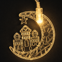 Guirlande lumineuse créative en forme de mosquée et de croissant de lune 3D |   Décorations pour la fête islamique de l'Eid |   Lueur douce et chaleureuse pour la chambre à coucher, le salon, le balcon