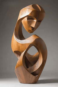 Sculpture de forme féminine moderne en bois massif, faite à la main, gravée, figurine irrégulière marron, décoration artistique sur pied ou à poser pour la maison - Product Image 1