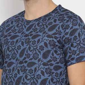 <b>Men's</b> O-Neck Short Sleeve <b>T</b>-<b>Shirt</b> Regular Fit <b>Floral</b> Pattern Blue Knitted Casual - Product Image 2
