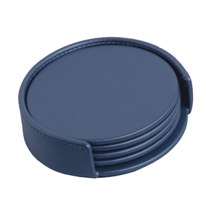 Ensemble de dessous-de-verre ronds en cuir bleu marine modernes, réutilisables, avec support pour table à manger - Product Image 1
