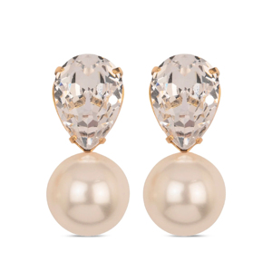 Pear Cut <b>Crystal</b> <b>Stud</b> <b>Earrings</b> With Freshwater Pearl 18K Gold Plated Classic Women Wedding Jewelry - Product Image 1