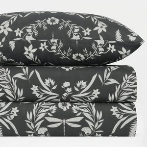 Sábana Plana de Algodón Estampada 150TC con Diseño de Plantas en Blanco y Negro, Transpirable para Todas las Estaciones, para Adultos - Product Image 4