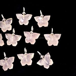 Colgante de mariposa de cuarzo rosa natural, plata de ley 925, colgante de piedra preciosa de cuarzo rosa tallado a mano para la fabricación de joyas al por mayor - Product Image 3