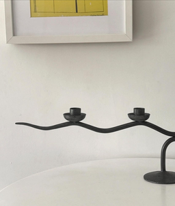Modern Wrought Iron Matte Black 3-<b>Cup</b> Wave Candelabra Handcrafted Abstract Metal Candle Holder Stand Christmas Durable Home - Product Image 4