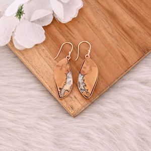 Nouveauté : Boucles d'oreilles pendantes en laiton plaqué or rose avec pierre précieuse naturelle Jaspe Abeille, Fabricant de bijoux personnalisés - Product Image 2