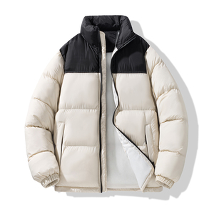 2026 New Men's Stand Collar Puffer Jacket Color Blocking Windproof Thick Polyester Winter Coat Casual Style Zipper Closure - Product Image 3