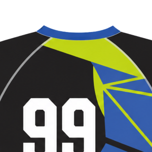 Camiseta Deportiva de Manga Corta, Cuello Redondo, Color Negro, Azul Rey y Verde Lima, Diseño Geométrico, Compresión Atlética para Entrenamiento - Product Image 5