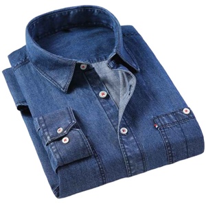 Camisas de Mezclilla para Hombre de Manga Larga con Botones, Formales, a Cuadros Oscuros, Personalizadas de Buena Calidad, Camisa de Algodón Ecológica - Product Image 1