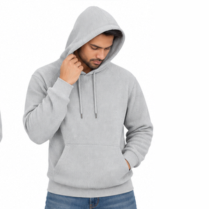 <b>Mens</b> Waffle Knit Pullover Hoodie <b>Thermal</b> Long Sleeve Casual Sports Winter Streetwear Custom Hooded Sweatshirt Wholesale Apparel - Product Image 4