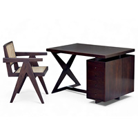 Set Sedia e Scrivania da Ufficio Moderna e Resistente con Struttura a X in Legno Massello e Cassettiera a 3 Cassetti per Uso Commerciale - Garanzia 1 Anno
