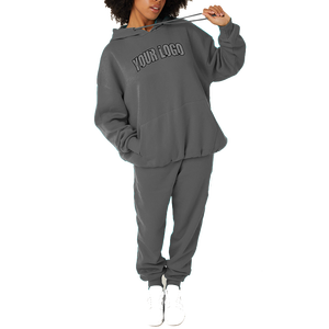 Ensemble de jogging respirant pour femme, sweat-shirt court uni personnalisé pour l'hiver, coupe classique, et pantalon de survêtement - Product Image 5