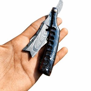 Luminex Impex Handmade Stainless Steel Damascus Pattern Wood Handle Straight Razor Folding Barber Shaving Razor Custom Logo OEM - Product Image 1