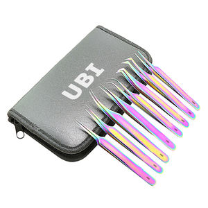 Ensemble de pinces à sourcils professionnelles UBI Pack 8 Rainbow, luxe, pointues, en acier haute teneur en carbone, durables, pour cils 3D 6D, avec étui - Product Image 3