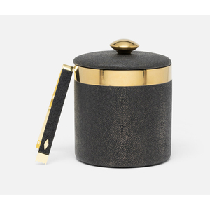 Seau à glace cylindrique en cuir gris avec détails métalliques, idéal pour les événements, les mariages, les tables et les bars à domicile - Product Image 3