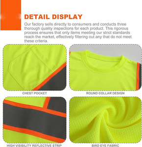 T-shirt de travail haute visibilité pour homme, polyester, manches courtes, col rond, vêtements de sécurité avec bandes réfléchissantes - Product Image 5