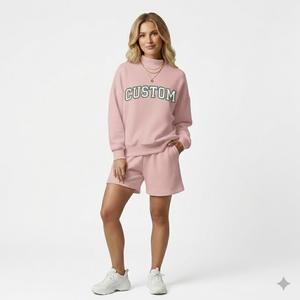 Ensemble deux pièces pour femmes, manches longues, col montant, short, coton molletonné, écologique, respirant, pour l'hiver - Product Image 4