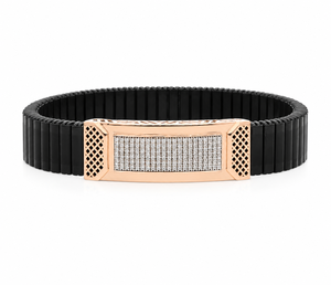 18KT <b>Solid</b> <b>Gold</b> Black Ceramic Diamond <b>Bracelet</b> for Men High Polish Luxury Geometric Design Wedding Party Gift Fine Jewelry - Product Image 2