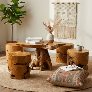 Meubles de salon artisanaux de luxe pour la maison, les hôtels, les cafés, ensemble de table en teck rustique de qualité supérieure avec bois naturel ARTERRA - Product Image 4