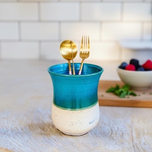 Porte-ustensiles en céramique artistique, double teinte, glaçure réactive, grès, cuit à haute température, durable, organisateur de cuisine haut de gamme - Product Image 5