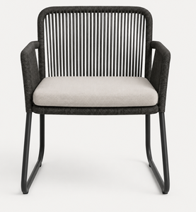 Nouveau design - Fauteuil en rotin moderne BeNK avec coussin en tissu et pieds en métal - Chaise de salle à manger d'extérieur - Product Image 2