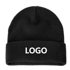 Gorros Unisex logotipo personalizado bordado tejido sólido Beanie logotipo personalizado invierno cálido sombrero acrílico puños cálidos sombreros de invierno 2025 - Product Image 1