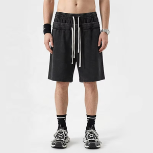 Heavyweight Washed Distressed Double-Waistband High-Waisted Shorts: Loose Fit Casual Athletic Cargo Shorts double waist short - Product Image 6