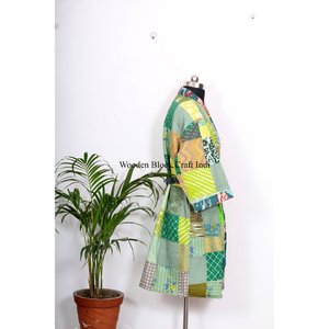 Robe de chambre kimono en soie indienne multicolore, style Kantha, vente en gros, vêtements de nuit, couleur rouge, patchwork fait main, robe longue maxi - Product Image 5