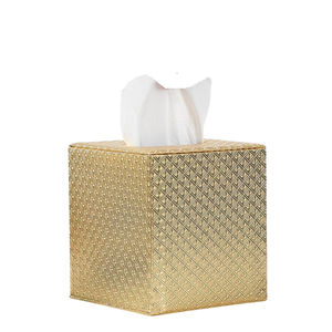 Caja de pañuelos metálica creativa, adornos de diseño antiguo para sala de estar, mesa de centro, decoración de escritorio, servilletero cuadrado chapado en oro - Product Image 1