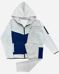 Ensemble de survêtement 2 pièces en molleton technique bicolore pour homme, avec sweat à capuche zippé contrastant et pantalon de jogging en molleton de coton dynamique - Product Image 3