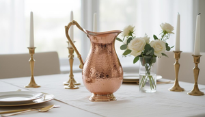 Pichet à eau en cuivre et céramique fait main avec couvercle, jetable pour mariages et fêtes - Product Image 2