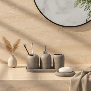Ceramic <b>Toothbrush</b> <b>Holder</b> Set Minimalist Round Design Eco-Friendly Bathroom Accessory Two-Piece Tray Included - Product Image 4