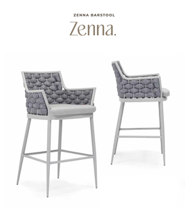 Tabouret de bar moderne d'extérieur en corde avec structure en aluminium et siège rembourré, fauteuil de patio pour balcon et jardin - Product Image 1