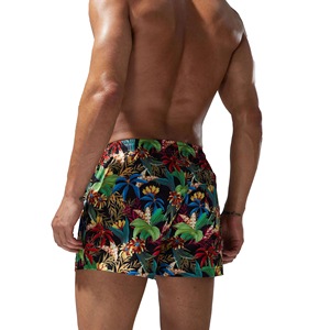 Shorts de bain pour hommes à motif floral tropical, séchage rapide, taille élastique avec cordon de serrage, maillot de bain d'été pour hommes, short de surf pour les vacances, protection UV - Product Image 2