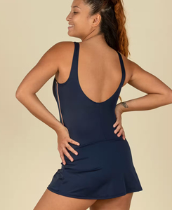 Traje de Baño de Una Pieza Azul Marino para Mujer, Cintura Alta, Cuello Cuadrado, Tirantes Finos, Secado Rápido, Color Sólido, Primavera Verano 2026 - Product Image 2