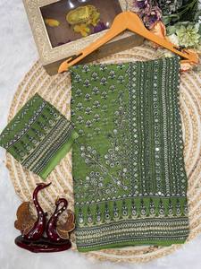 Sari en Georgette Miroir Grace, Sari Designer Katdana Shine, Sari Royal à Broderies Miroir, Sari de Soirée Élégant en Georgette, Sari Scintillant à Miroirs - Product Image 6
