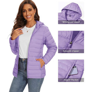 Veste matelassée d'hiver pour femme, à capuche, à manches longues, coupe ajustée, fermeture éclair, couleur unie, style décontracté - Product Image 4